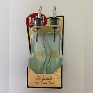 Tablecraft Gemelli Vinegar & Oil Set Green Tint Glass Steel Bottles 8.5 Fl Oz